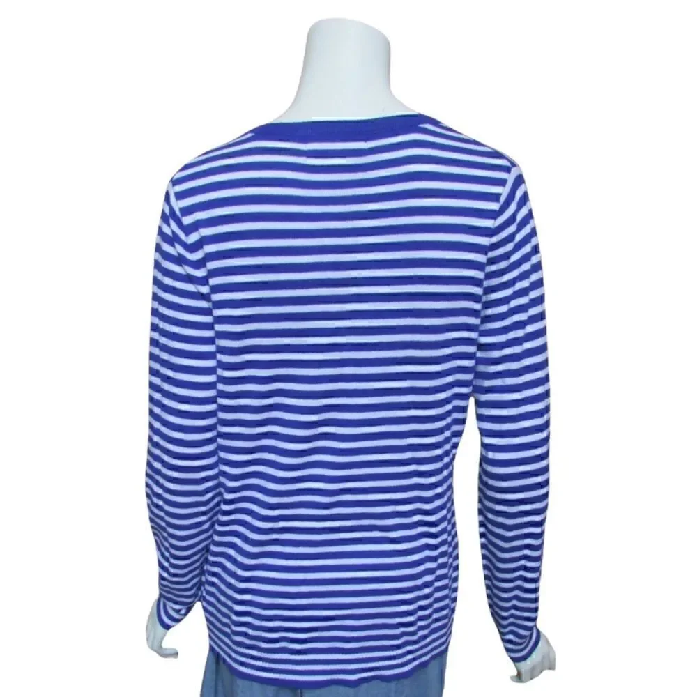 Michael Kors‎ Blue & White Striped Sweater W/ Chain Lace Up